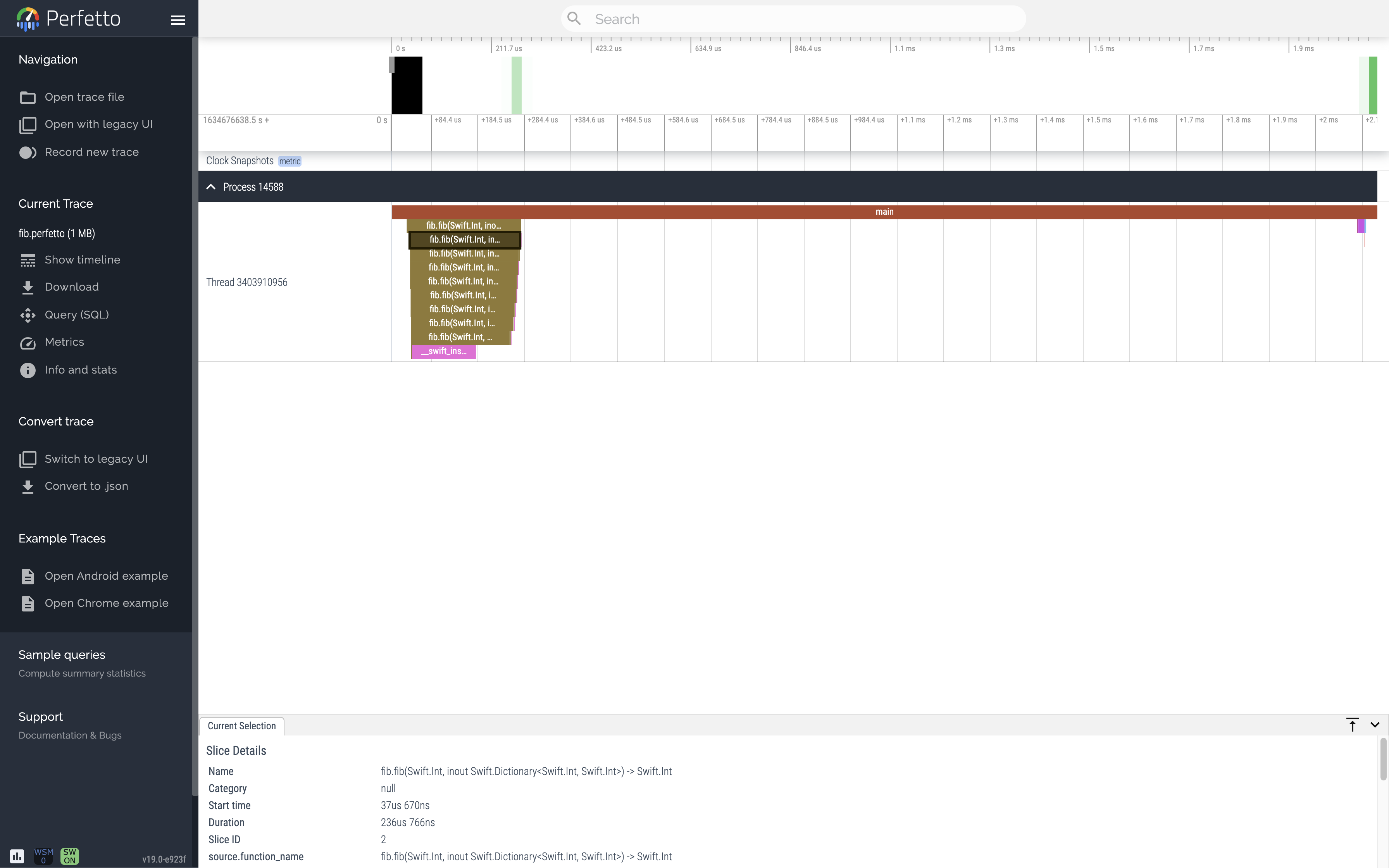 fib.swift with caching visualization