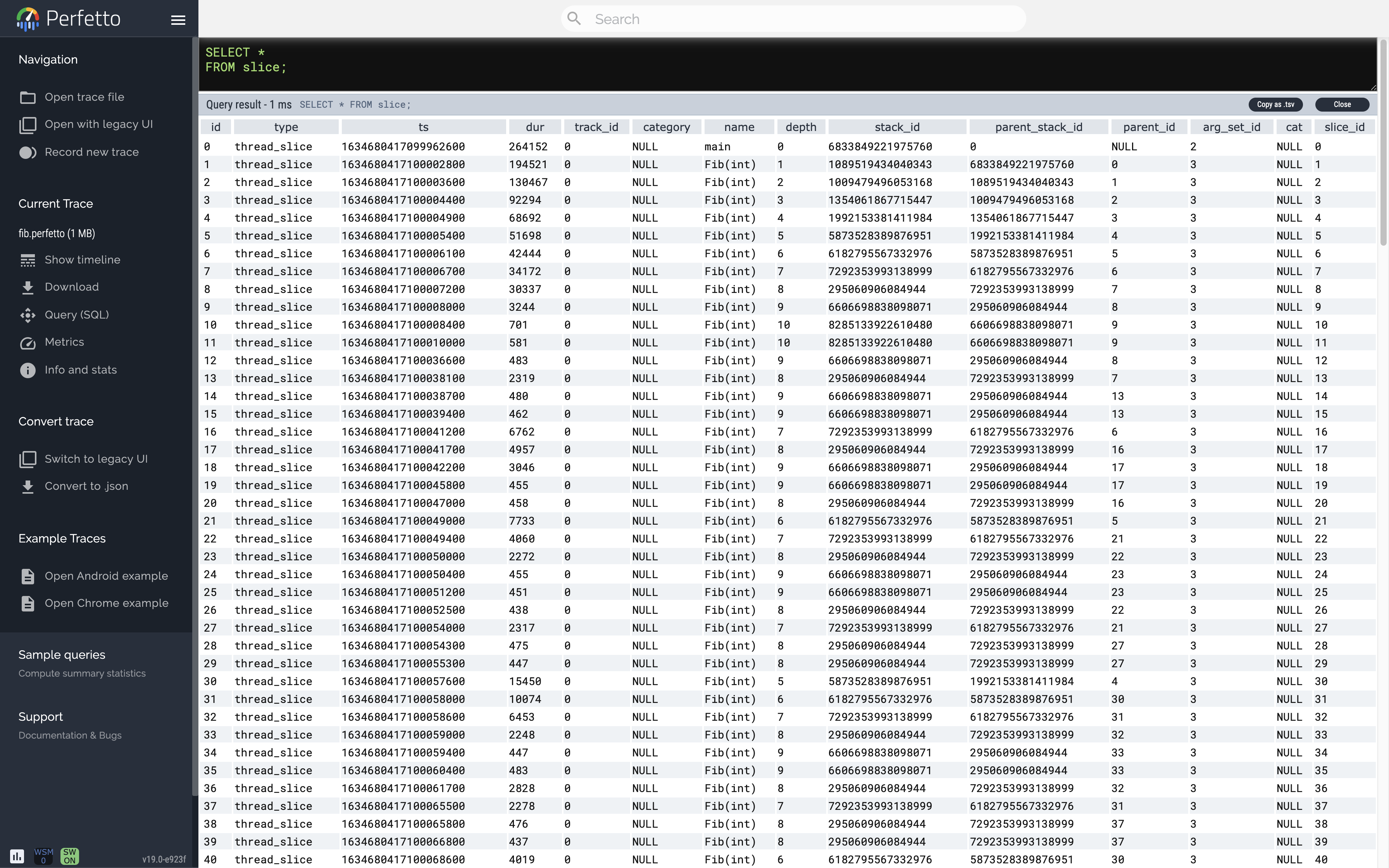 Perfetto trace query