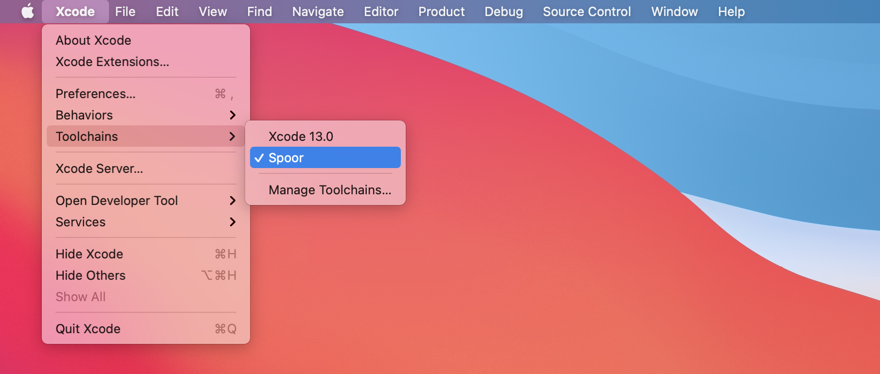 Xcode > Toolchains > Spoor